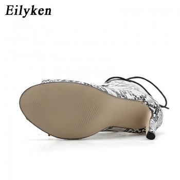 Eilyken Women Zipper Sandals Snake Print Ankle Boots Super High Fashion Peep Toe Ladies Sexy shoes 2021 New Boots Sandals